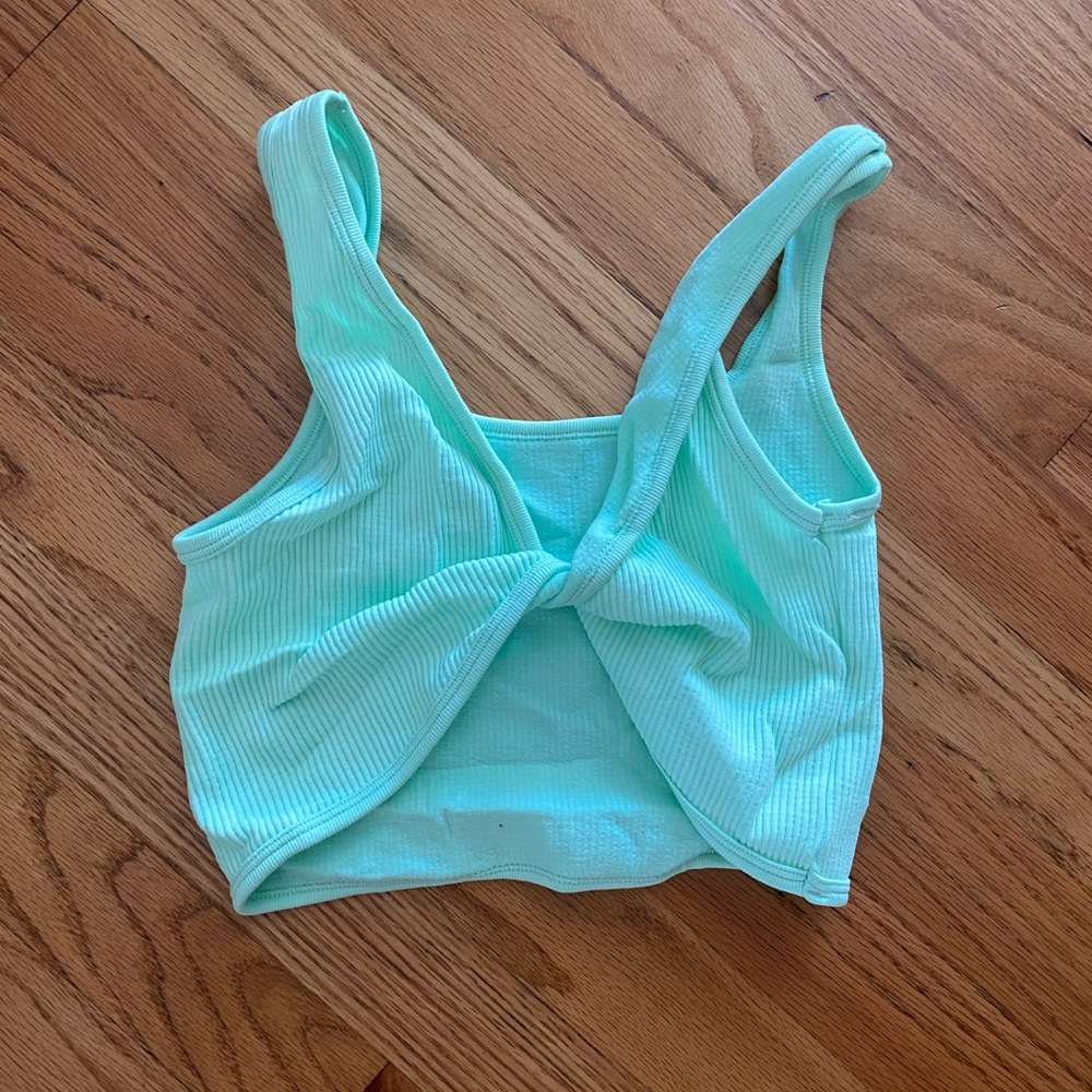 Going out twist front neon teal tank top, size xs/s